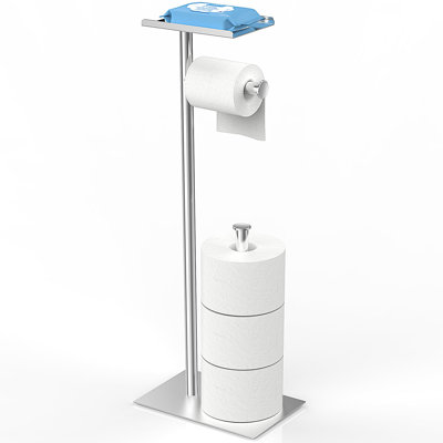 Support pour papier hygiénique avec tablette pour téléphone, rangement pour papier hygiénique sur pied, argent