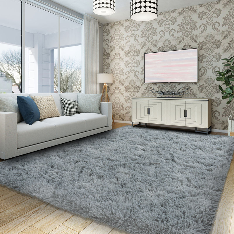 Shag Area Rugs 8x10 ft, Light Grey Fluffy Rug for Living Room, Non-Slip Shag Carpet for Bedroom Nursery Kids Play Room Dorm Office