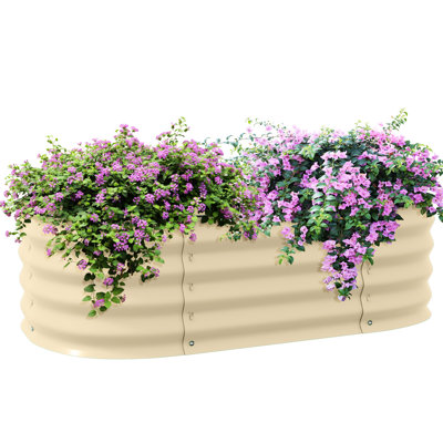3.4'X2'x1' Galvanized Raised Garden Bed Kit, Outdoor Metal Elevated Planter With Edge, Extended For Flowers, Herbs & Veggies, Cream Widening 3.4'X2'x1', Box Flower, Herb Vegetable Cultivation, Cream,