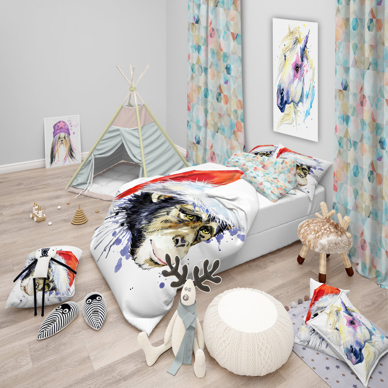 Ensemble de housse de couette designart singe-père noël, Housse de couette grand + 2 taies décoratives