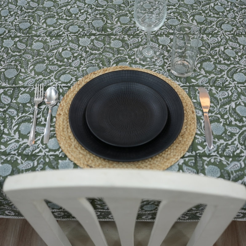 Couverture de table Botanical Block Print - Olive Serenity, Gopi, vert, L 70 po x L 108 po