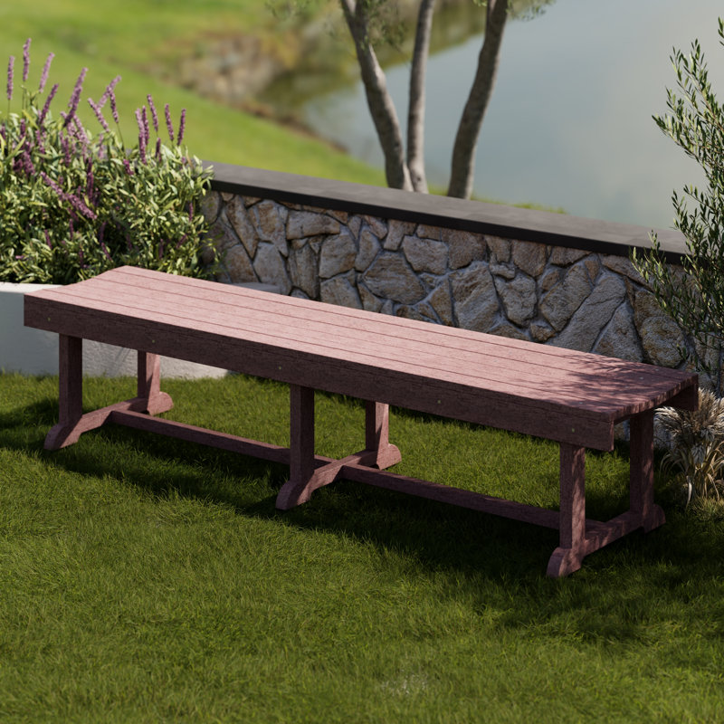 Plastic Outdoor Bench, Cherry Wood, 68”