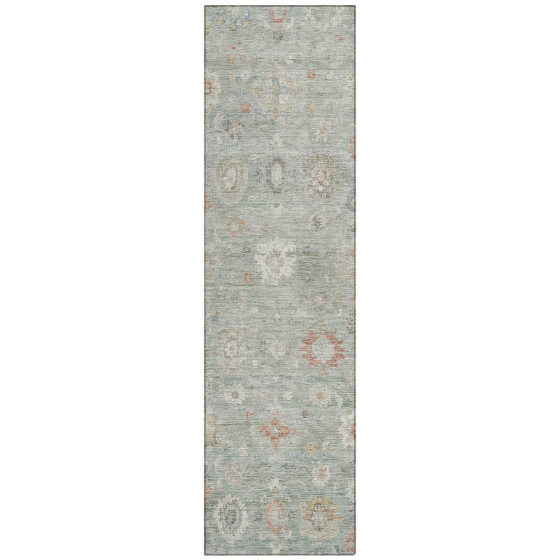 Machine Washable Indoor/Outdoor Xhevrie Sage Rug, Runner 2'3" x 7'6"
