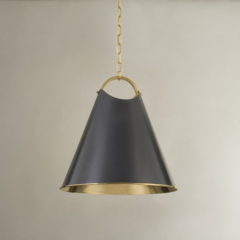 BURNBAY 1 LIGHT PENDANT, Aged Brass, 22.25" H x 18.25" W x 18.25" D