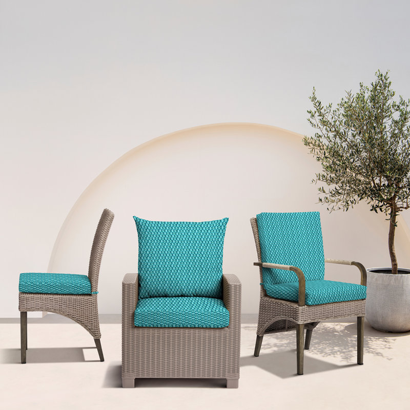 Teal Luna Geometric Outdoor Midback Dining Chair Cushion