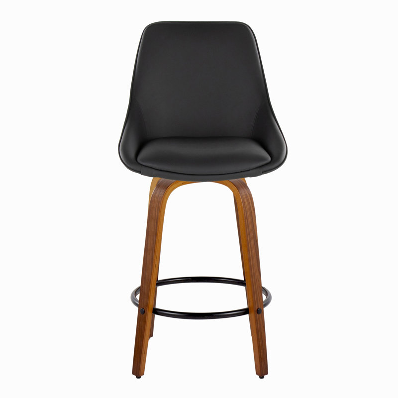 Tabouret de comptoir contemporain à hauteur fixe avec pivot, Noir, Noyer