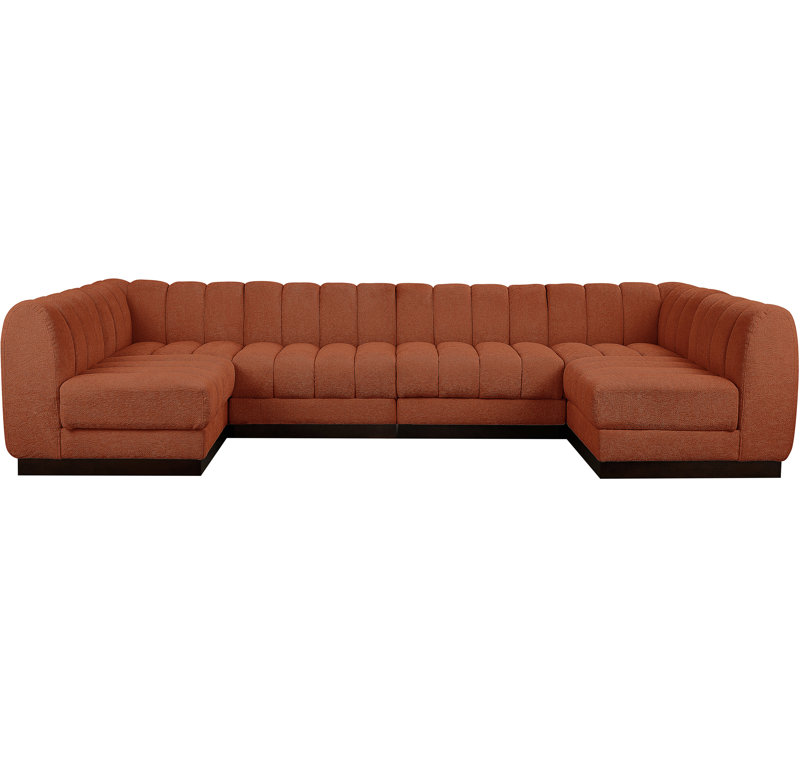 Canapé modulaire rembourré 6 pièces Quinn, Tissu cognac chenille