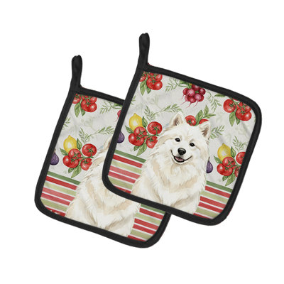 Cream Samoyed Vegetables Pair of Pot Holders
