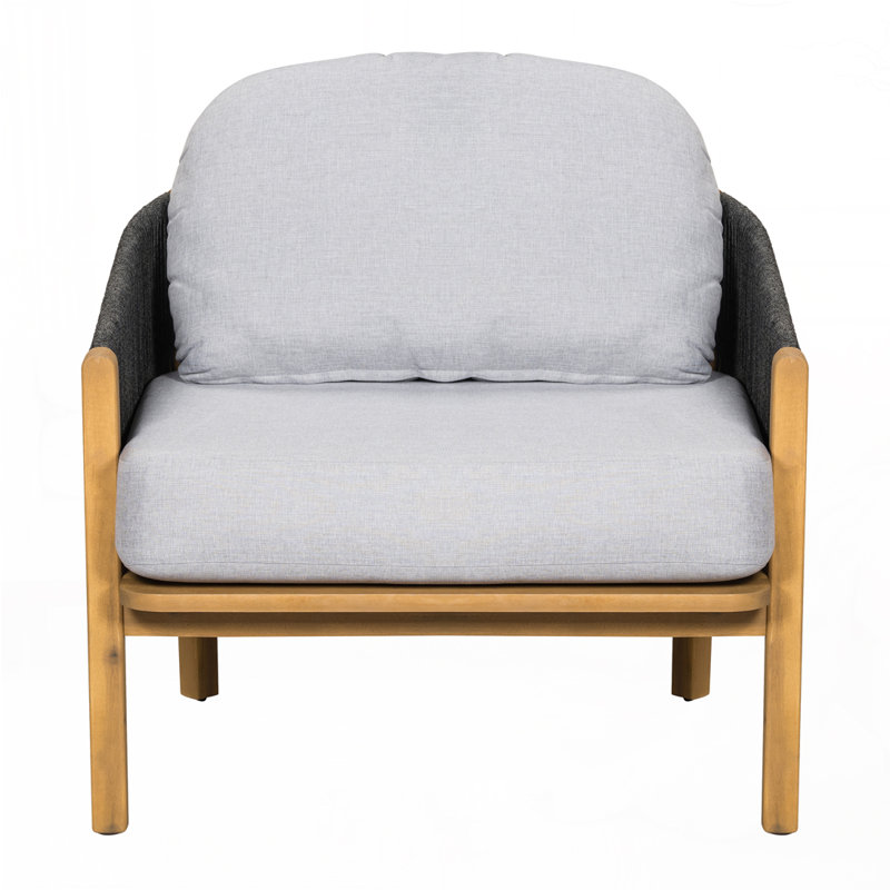 Fauteuil club d'extérieur en bois, Coussin gris / cadre noir