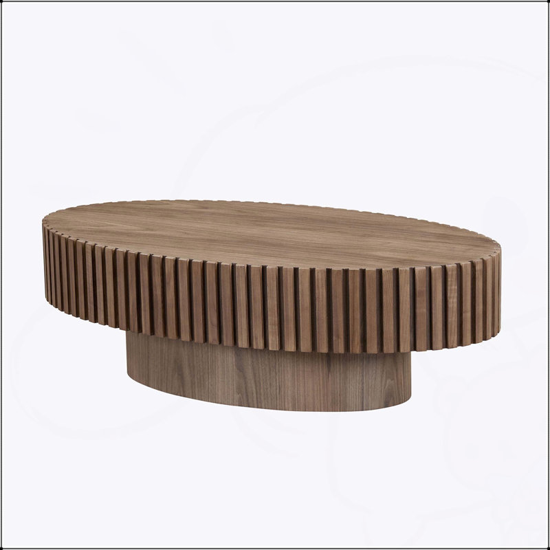 Handcrafted Ellipse Coffee Table, 43.7 Inch, Sturdy Pedestal Base, MDF for Living Room Elegance, Walnut