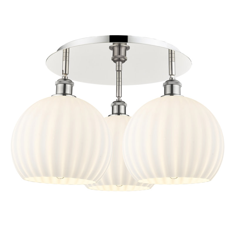 Baxman Glass Semi Flush Mount, Polished Nickel, 12.75'' H x 21.75'' W x 21.75'' D