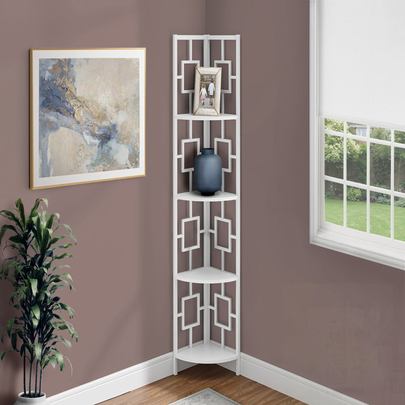 Modern Metal Corner Etagere Bookcase, 4 Tier Shelves for Space-Saving and Stylish Storage in Office or Bedroom., White