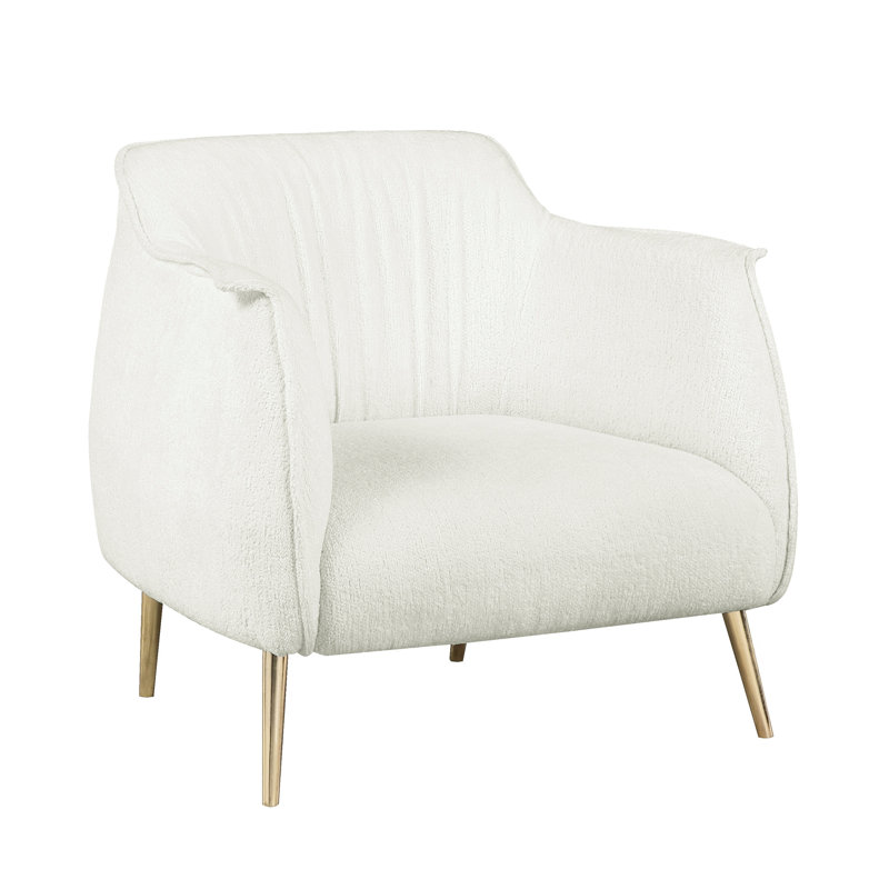 Modern Accent Chair In White Boucle With Relaxing Cushions And Gold Legs Luxury Upholstery Secure Leg Support