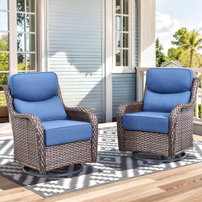 Chaises de patio pivotantes avec coussin épais de 6 pouces, chaises de patio pivotantes à haut dossier pour l'extérieur, chaises en osier 2 pièces pour terrasse et bord de piscine