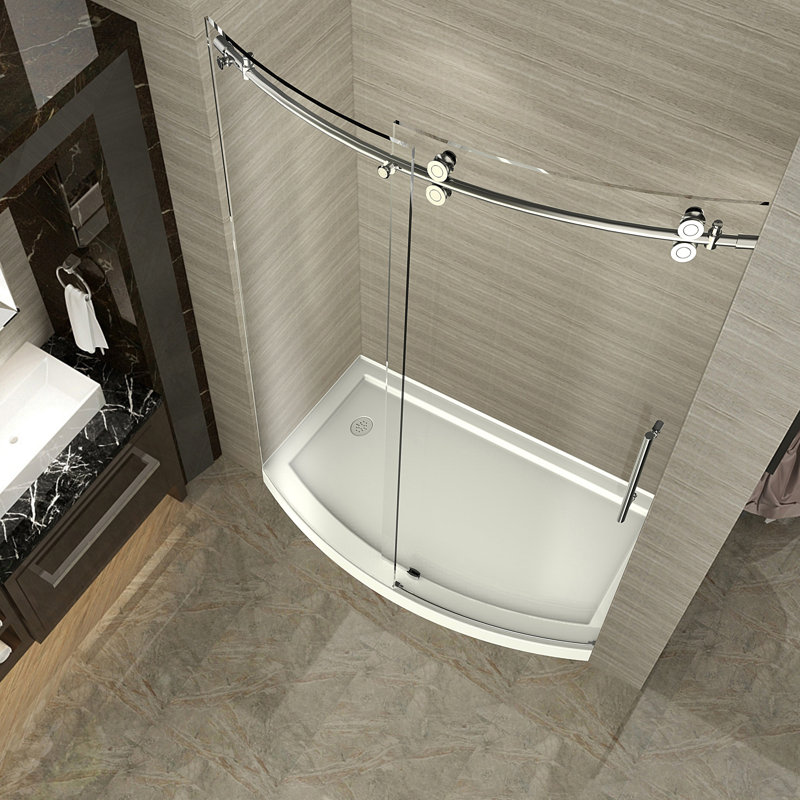 Porte de douche coulissante sans cadre 60 po x 75 po ZenArch, Acier inoxydable brossé, Vers la droite