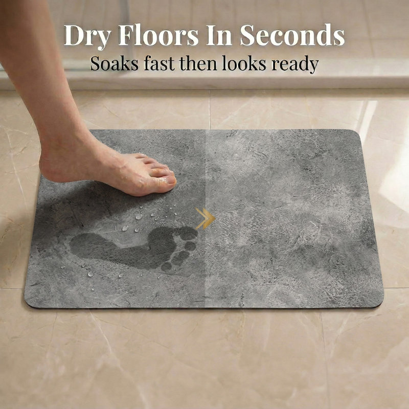 Decorative Bath Mat 24x18 – Ultra Absorbent Quick Dry Rug with Anti-Slip Rubber Backing, Gray Concrete