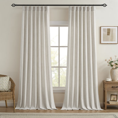 Rideaux semi-transparents en lin filtrant la lumière avec plis pincés, anneaux semi-transparents avec anneaux en métal et crochets réglables pour le salon, 2 panneaux, beige crème, 40 po x 63 po