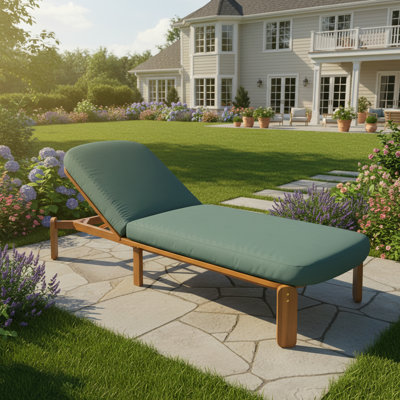 Chaise longue d'extérieur en bois d'acacia massif, coussin inclus