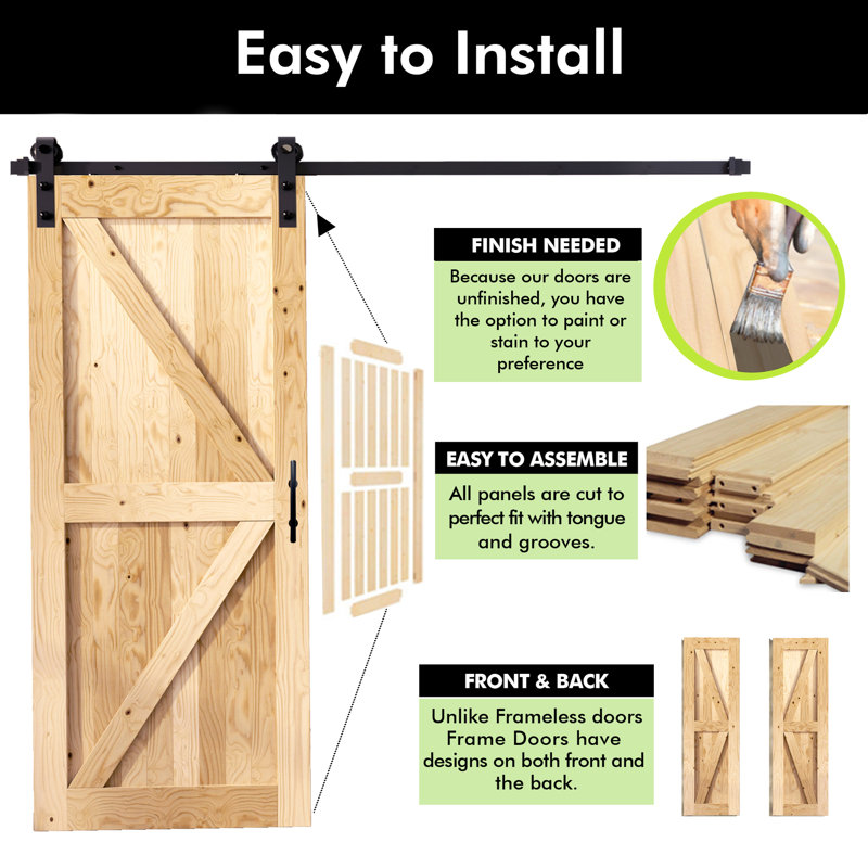 Homacer 84in/80in High Paneled Wood Unfinished Barn Door With Installation Hardware Kit, Door Handle And Soft Close