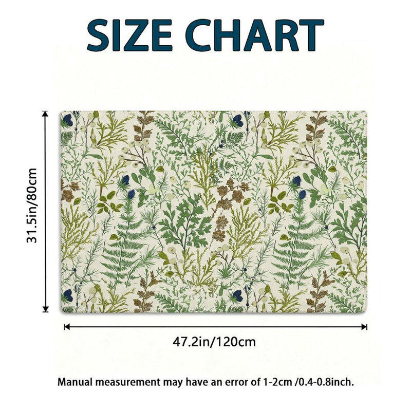 Tapis décoratif doux vert botanique pour chambre d'amis, 120 x 80 cm