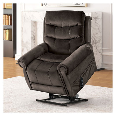 Fauteuil relevable transitionnel en tissu gris foncé avec siège en acier, système de chauffage et de massage