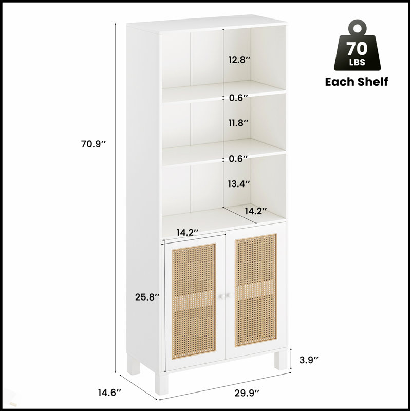 Tall With 5 Tier Wooden Shelves,  For Stylish And Functional Storage In Any Room, White