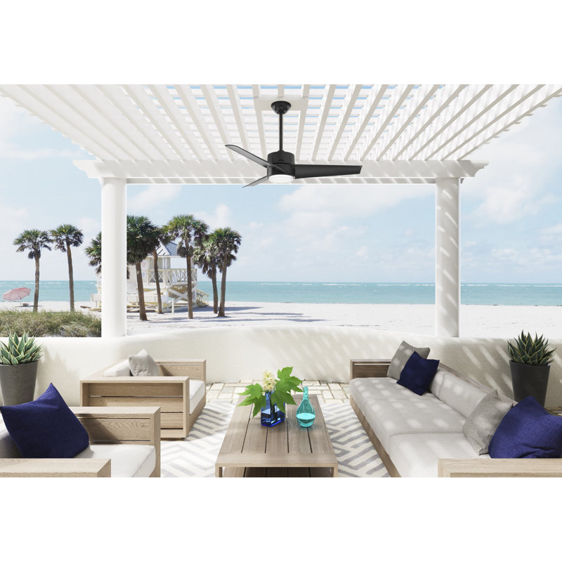 54" Havoc 3 - Blade Outdoor LED Standard Ceiling Fan with Wall Control and Light Kit Included, Matte Black