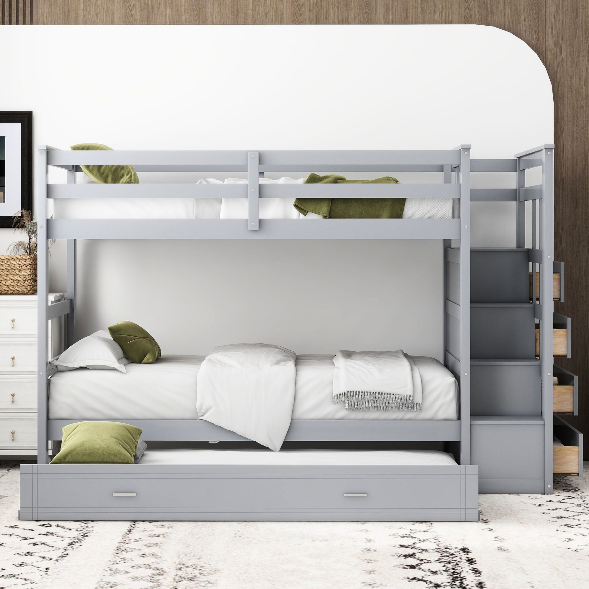 Harriet Bee Twin Over Bunk Bed With Trundle In - Solid Wood For A ...