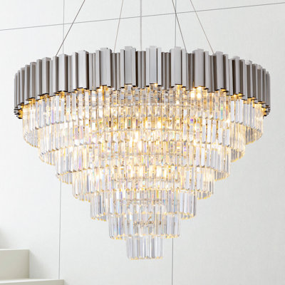 Lustre à plusieurs niveaux avec lumière en cristal