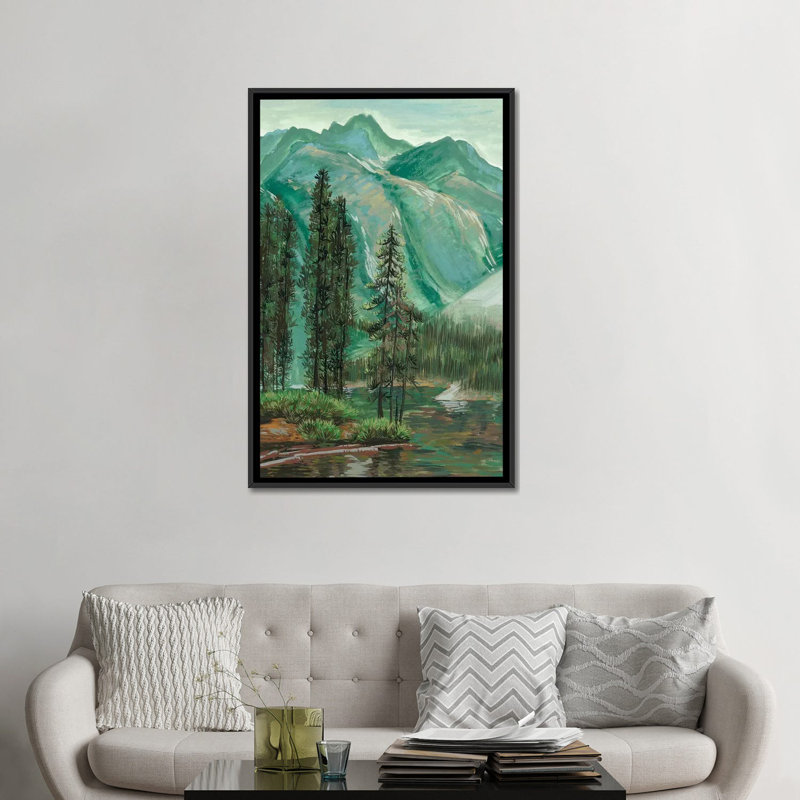 «Mountainscape IV», reproduction d'aquarelle sur toile tendue, H 26 po x l 18 po x P 1,5 po, Toile avec cadre noir