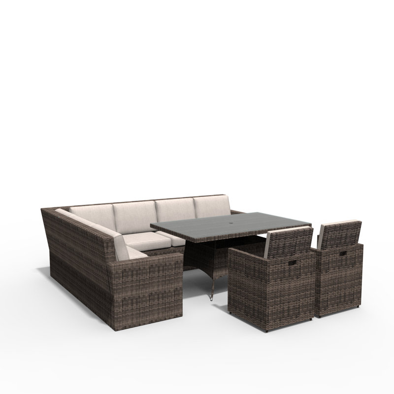 Ensemble de conversation modulaire en rotin 7 pièces avec coussins 7 pièces, Beige, Brun