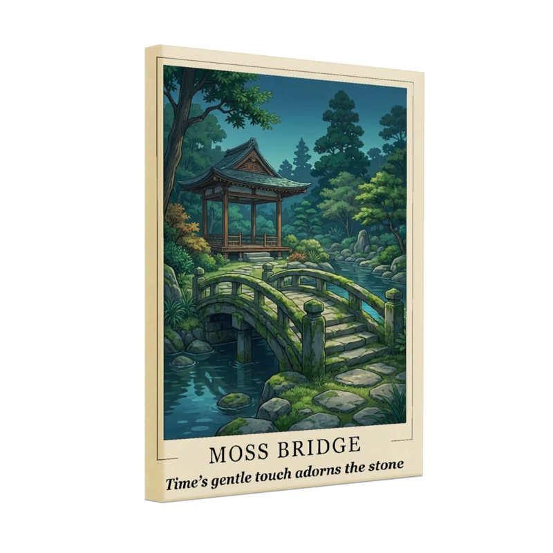 Paysage et nature, pont de pierre recouvert de mousse, scène de forêt, H 18 po x l 12 po