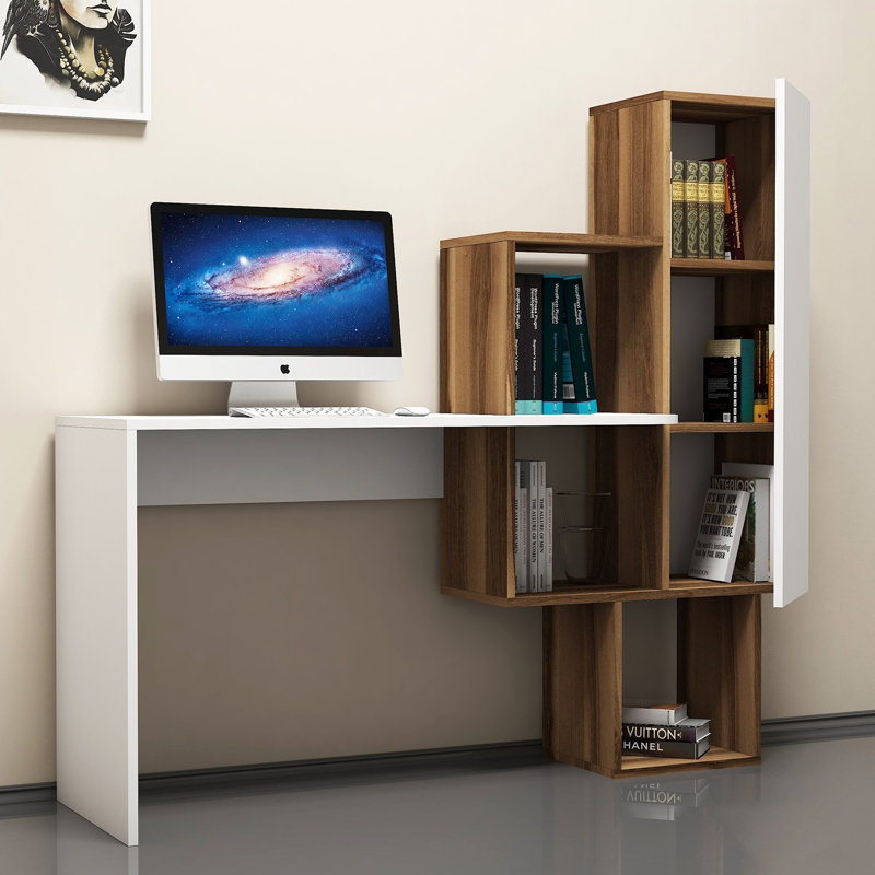 Loucks Computer Desk, White/Walnut