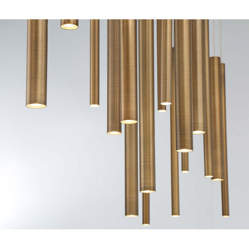 Luminaire suspendu cylindrique à DEL 18 lumières Santana, Laiton, Laiton