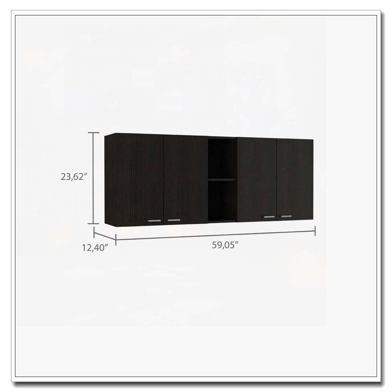 Armoire murale à quatre portes battantes 59 po Menlo - Wengé noir, Noir