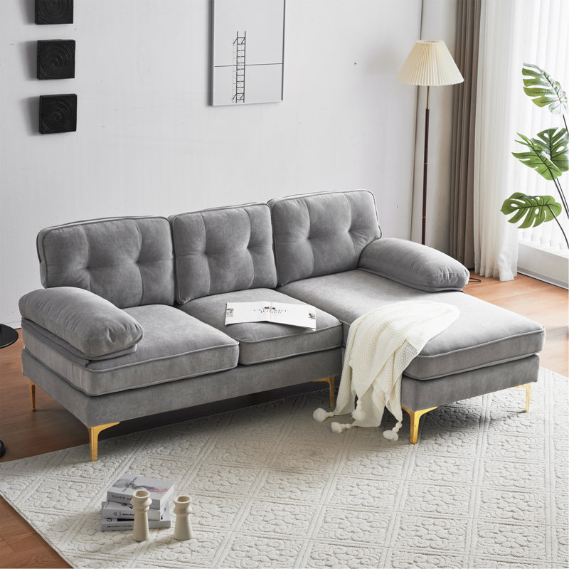 Canapé modulaire 2 pièces Reubyn, Velours gris clair