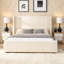 Lit tapissier élégant en tissu avec tête de lit haute, très grand-748023970