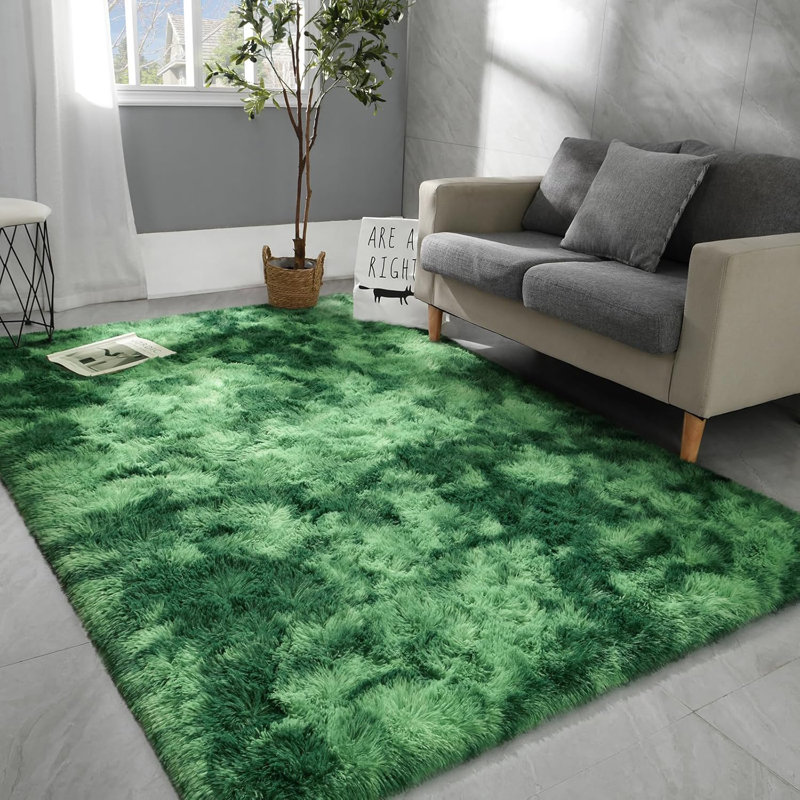 Tapis à poil long Antonije Tie Dye, Rectangulaire 8 pi x 10 pi,  Green