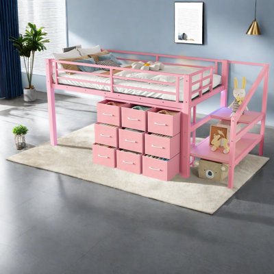 Lits jumeaux gain de place avec rangement, MDF et métal, style moderne pour chambre d'enfant/mezzanine