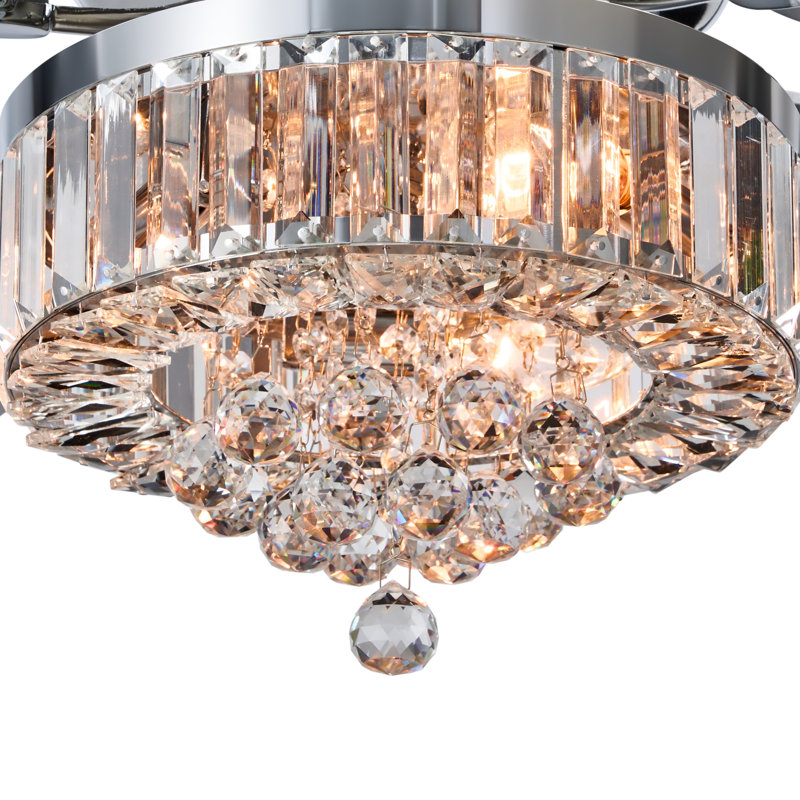 52" Crystal Ceiling Fan with Lights, Silver/Gray