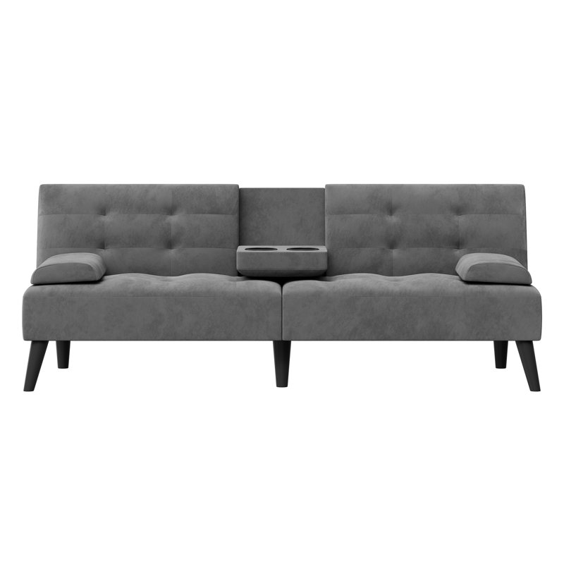 Aldiana 64.2" Convertible Futon Upholstered Sofa Bed, Dark Gray Velvet