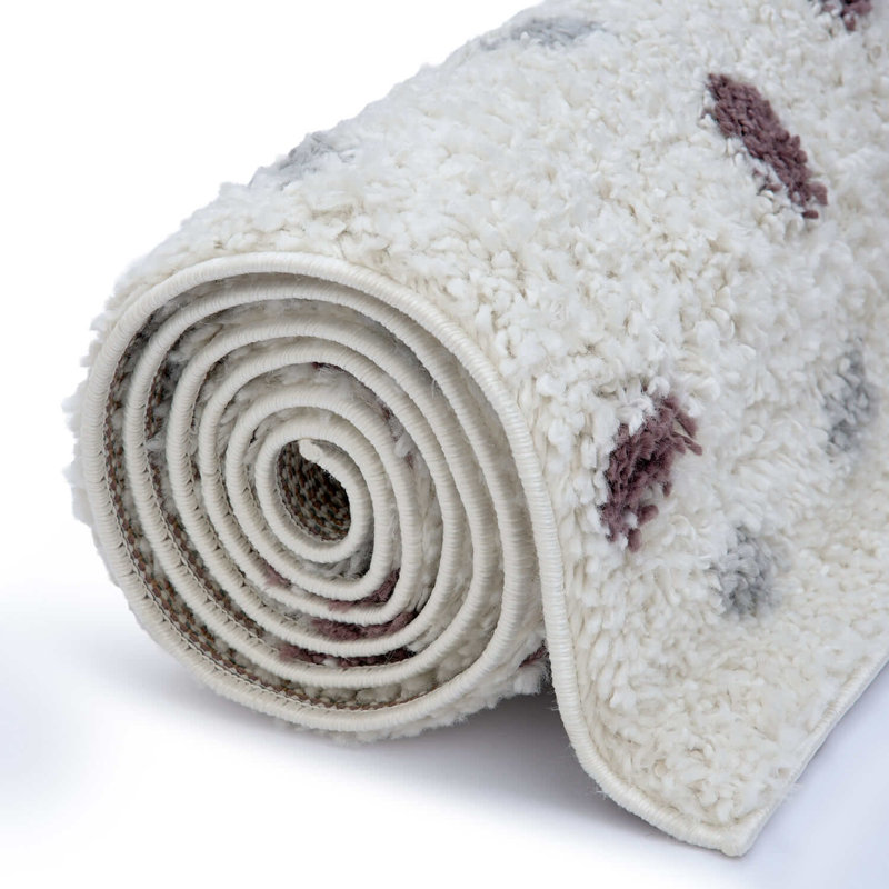Moodi Modern Shaggy Area Rug Abstract Speckled Design, Off-White Grey/Purple, Rectangle 120 x 170 cm