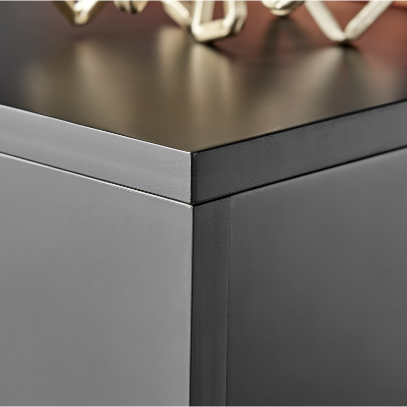 Blodwyn Wood Bedside Table 2 Drawers Metal Handles - Modern Design, Black/Gold