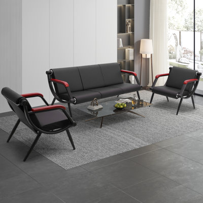 Black Faux Leather Upholstered Waiting Room Chair with Metal Legs, for Office Reception & Lobby
