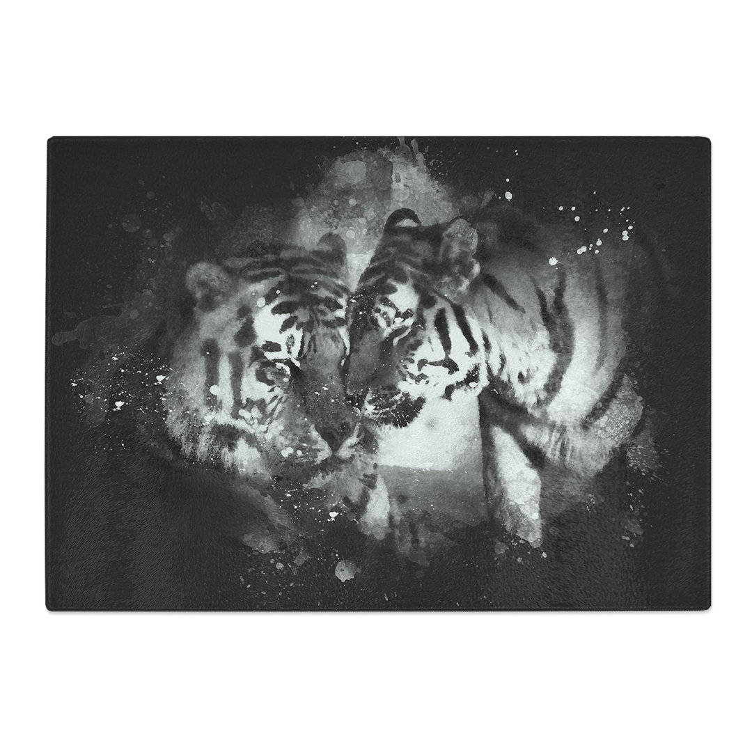 Tempered Glass Two Snuggling Tigers Paint Splash Chopping Board