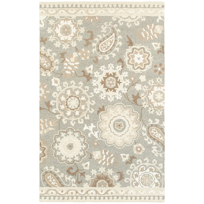 Tapis gris / sable en laine touffeté à la main Baddesley, Rectangle 8 pi x 10 pi