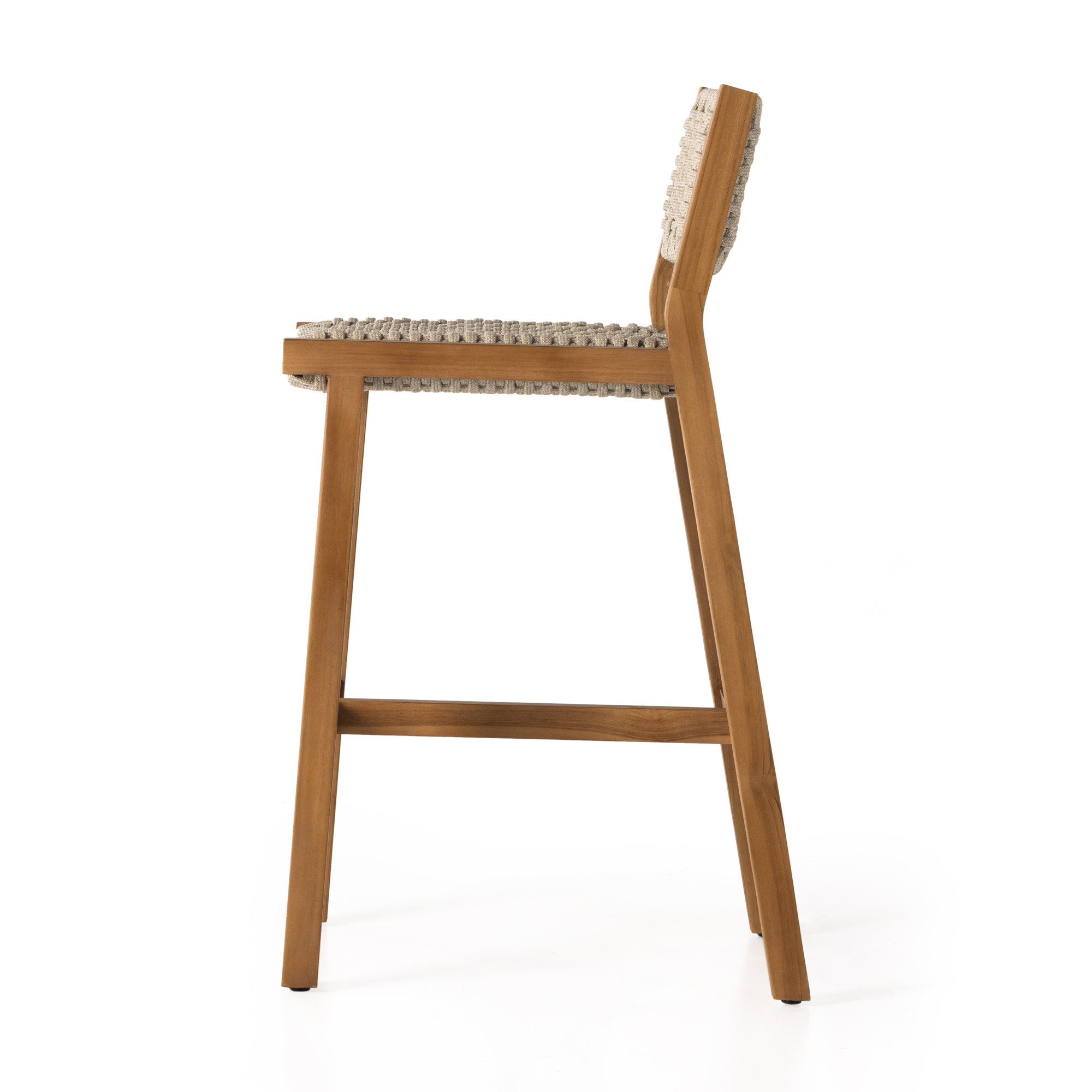 Shea Teak Outdoor Bar Stool, Ivory Rope, Natural Teak, Bar Stool (29" Seat Height)
