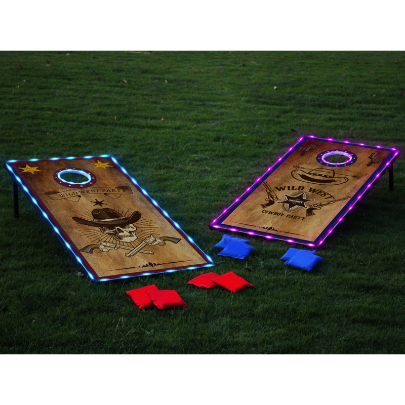Ensemble de jeu de cornhole à DEL, ensemble de jeux de planches de cornhole de taille réglementaire de 2 pi, jeu d'extérieur en trous de maïs, ensemble de jeu de trous de maïs avec 2 planches, 8 sacs de grains