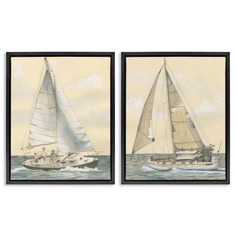 Ensemble de 2 voiliers encadrés par Michael Willett, H 21 po x l 17 po, Cadre flottant noir de jais