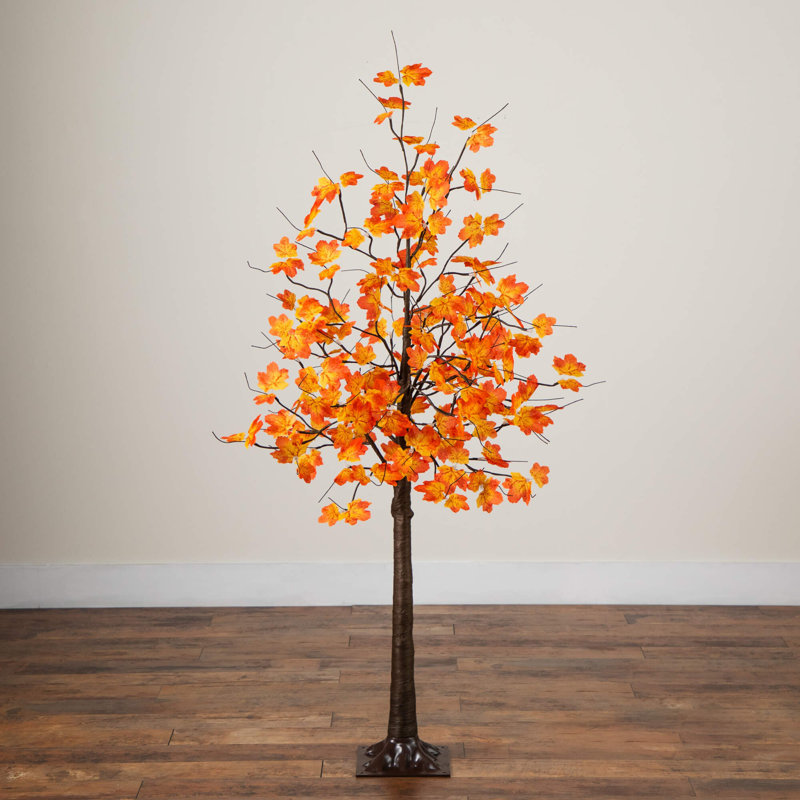 Pre-Lit Minimalist Autumn Maple Artificial Fall Tree With 96 Warm White LED Lights, 60" H x 36" W x 36" D